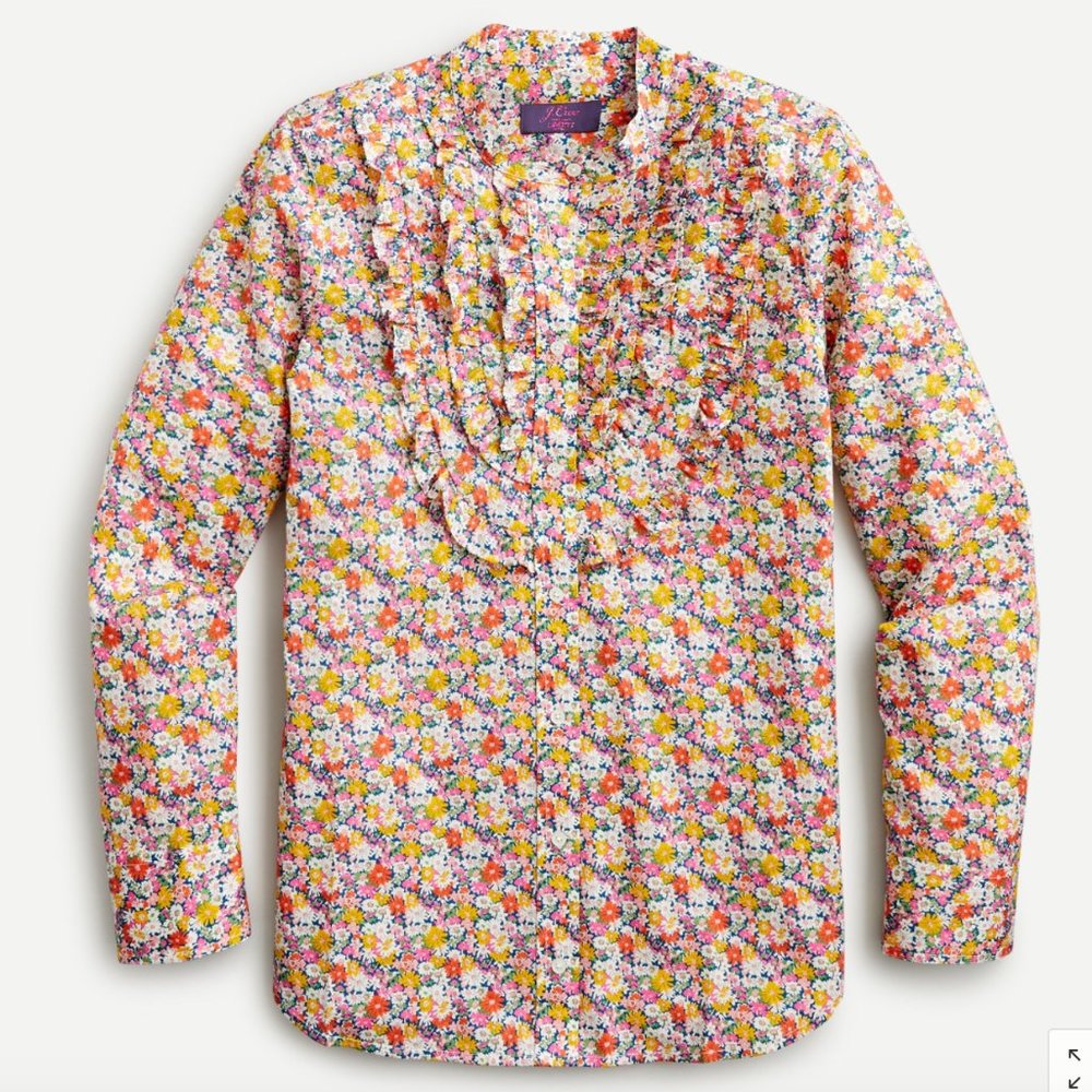 NWT Band-collar ruffle-front shirt in Liberty® XS